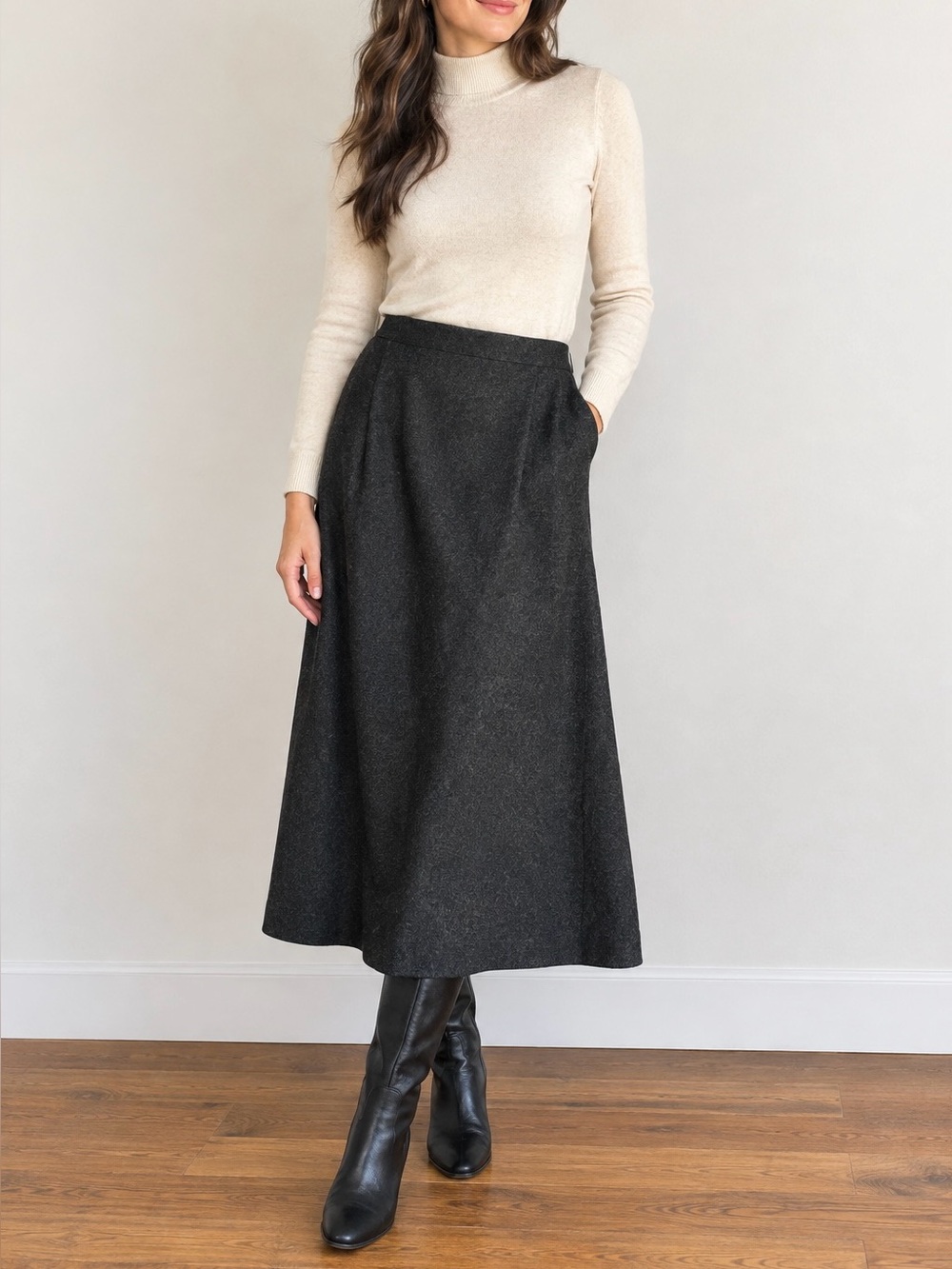 Vintage Field Manor Wool Blend Maxi Skirt Charcoal Gray Sz 14